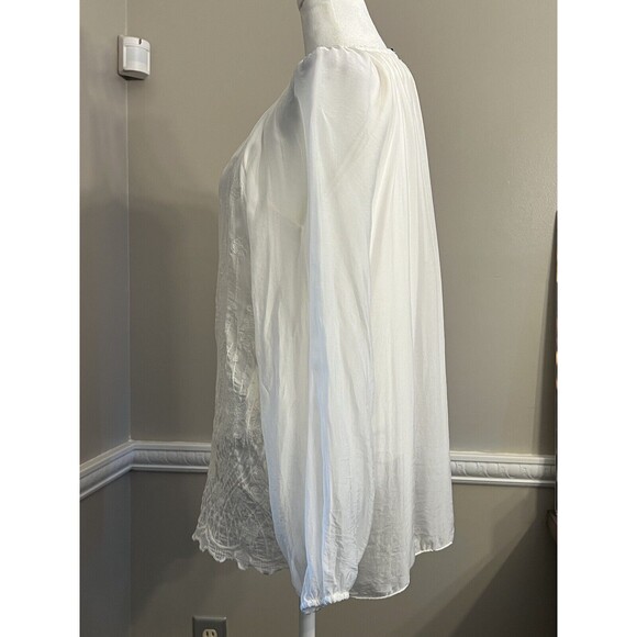 Viola Borghi Women's Silk Tunic Blouse Embroidered Flower Long Sleeve Size S - Picture 5 of 10